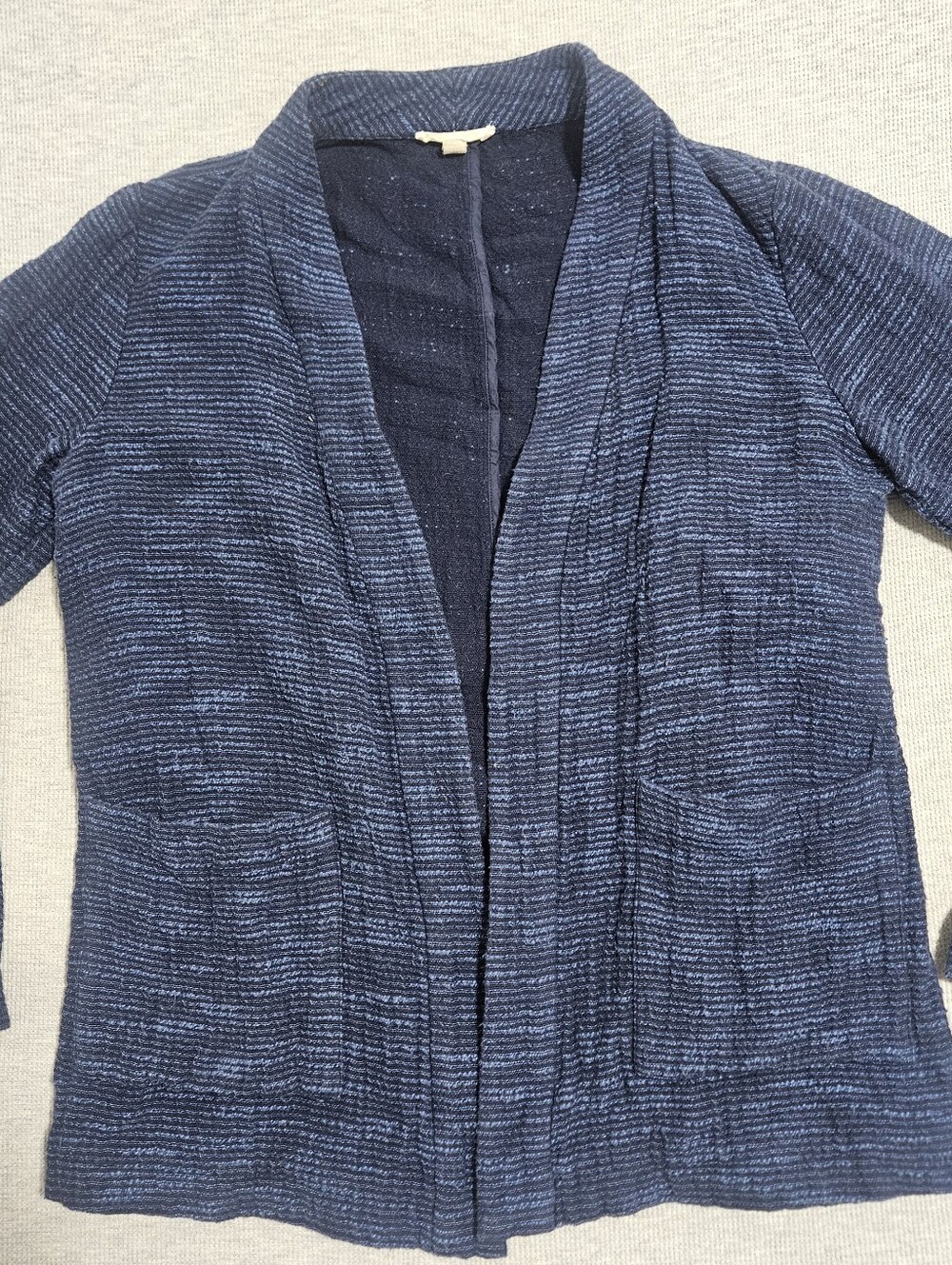 Eileen Fisher Navy Indigo Open-Front Ribbed Cardigan Size Small